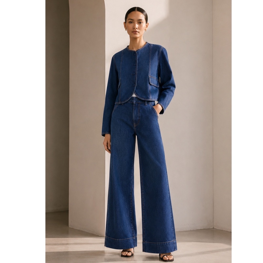 VERONICA BEARD CORDELL L Jacket‎ TAYLOR RELAXED Wide JEANS DUSTED OXFORD SET 30